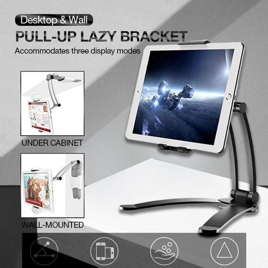 Desktop & Wall Pull-Up Lazy Bracket - Kitchen Tablet Metal Stand Mount Fit For 5-10.5 inch Width Smartphones - 5econds.co