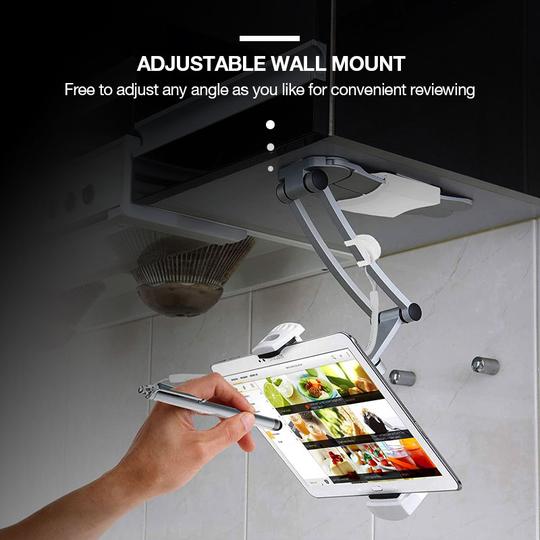 Desktop & Wall Pull-Up Lazy Bracket - Kitchen Tablet Metal Stand Mount Fit For 5-10.5 inch Width Smartphones - 5econds.co