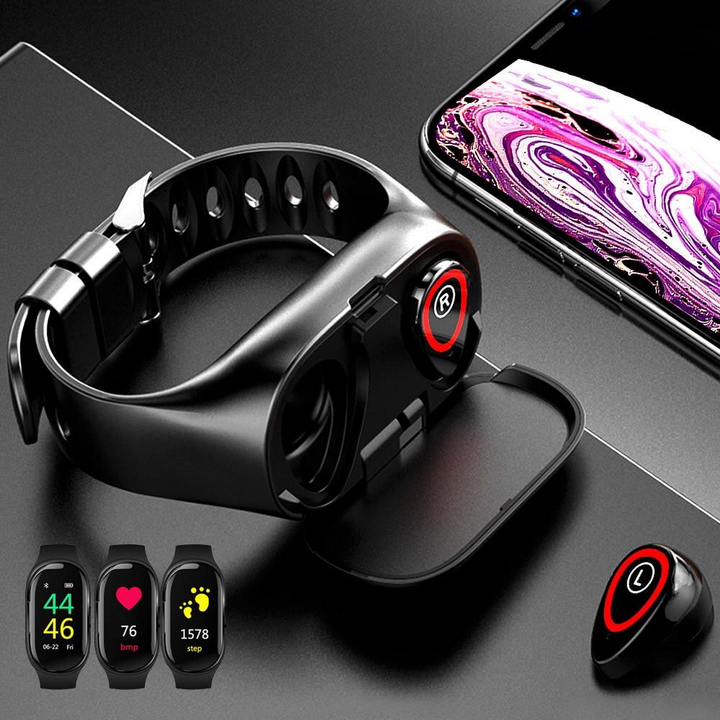 2 In 1 Smart Watch with Bluetooth Earphone - AI Heart Rate Monitor Smart Wristband Long Time Standby Sport Watch