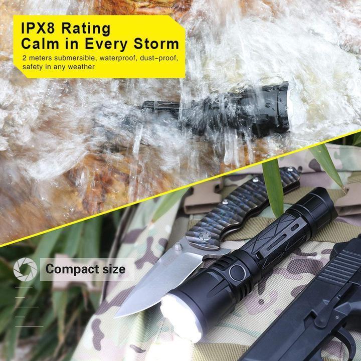 Navy Dedicated Flashlight High Lumens Super Bright Waterproof (Limited Stock) - USB Rechargeable Power Display Powerful Torch Handheld Light - 5econds.co