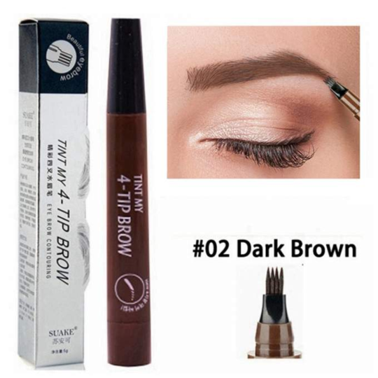 4 Points Eyebrow Pen - 5 Colors Waterproof Natural Dark Brown Fork Tip Tattoo Pencil Cosmetic Long Lasting - 5econds.co