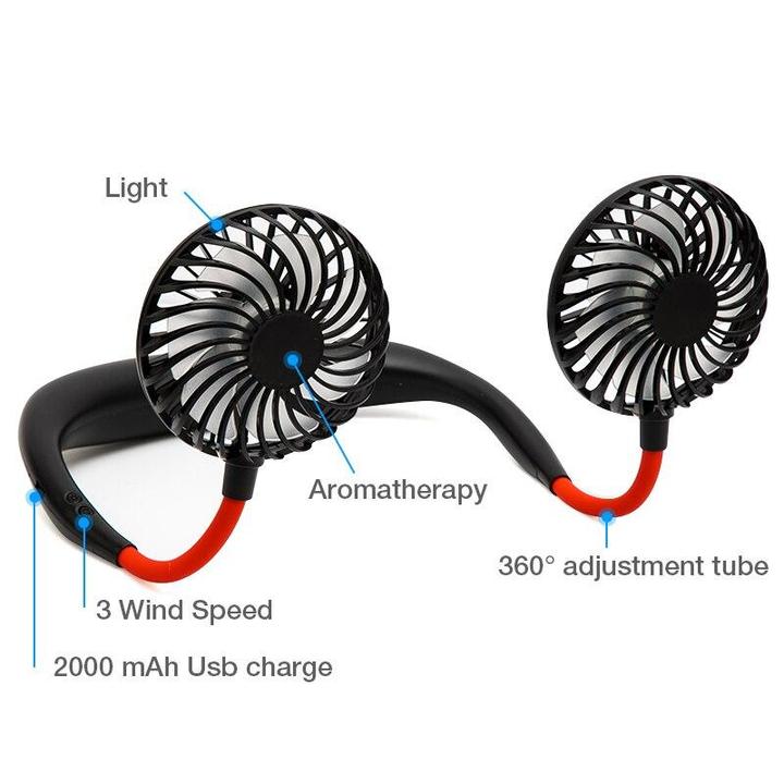 Portable Hanging Neck Sports Fan - Mini USB Portable Neckband With Rechargeable Battery Small Air Cooler Conditioner - 5econds.co