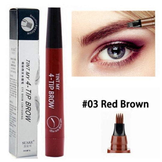 4 Points Eyebrow Pen - 5 Colors Waterproof Natural Dark Brown Fork Tip Tattoo Pencil Cosmetic Long Lasting - 5econds.co
