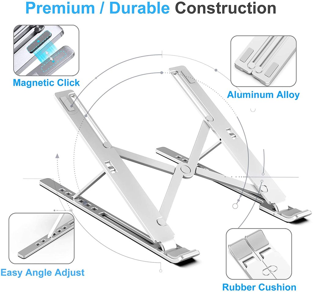 Ergonomic Laptop Stand - Adjustable Foldable Premium Aluminium Stand for upto 17 Inch Laptop - 5econds.co