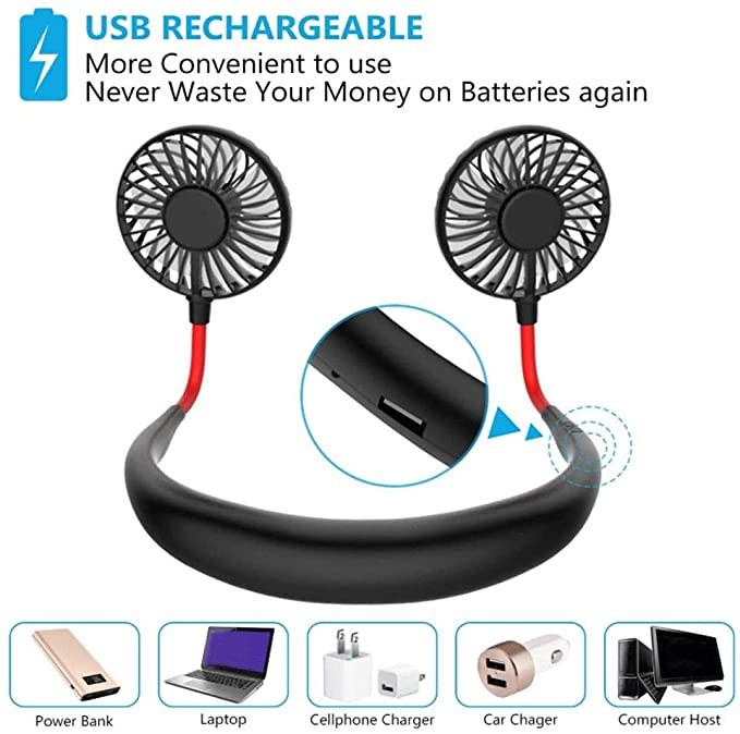 Portable Hanging Neck Sports Fan - Mini USB Portable Neckband With Rechargeable Battery Small Air Cooler Conditioner - 5econds.co