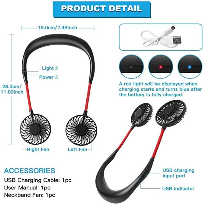 Portable Hanging Neck Sports Fan - Mini USB Portable Neckband With Rechargeable Battery Small Air Cooler Conditioner - 5econds.co