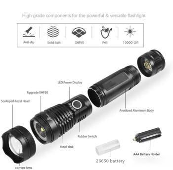 Navy Dedicated Flashlight High Lumens Super Bright Waterproof (Limited Stock) - USB Rechargeable Power Display Powerful Torch Handheld Light - 5econds.co
