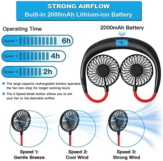 Portable Hanging Neck Sports Fan - Mini USB Portable Neckband With Rechargeable Battery Small Air Cooler Conditioner - 5econds.co