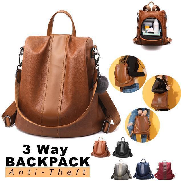 PREMIUM™ Premium Leather Three Way Anti-Thief Women's Backpack - 5econds.co