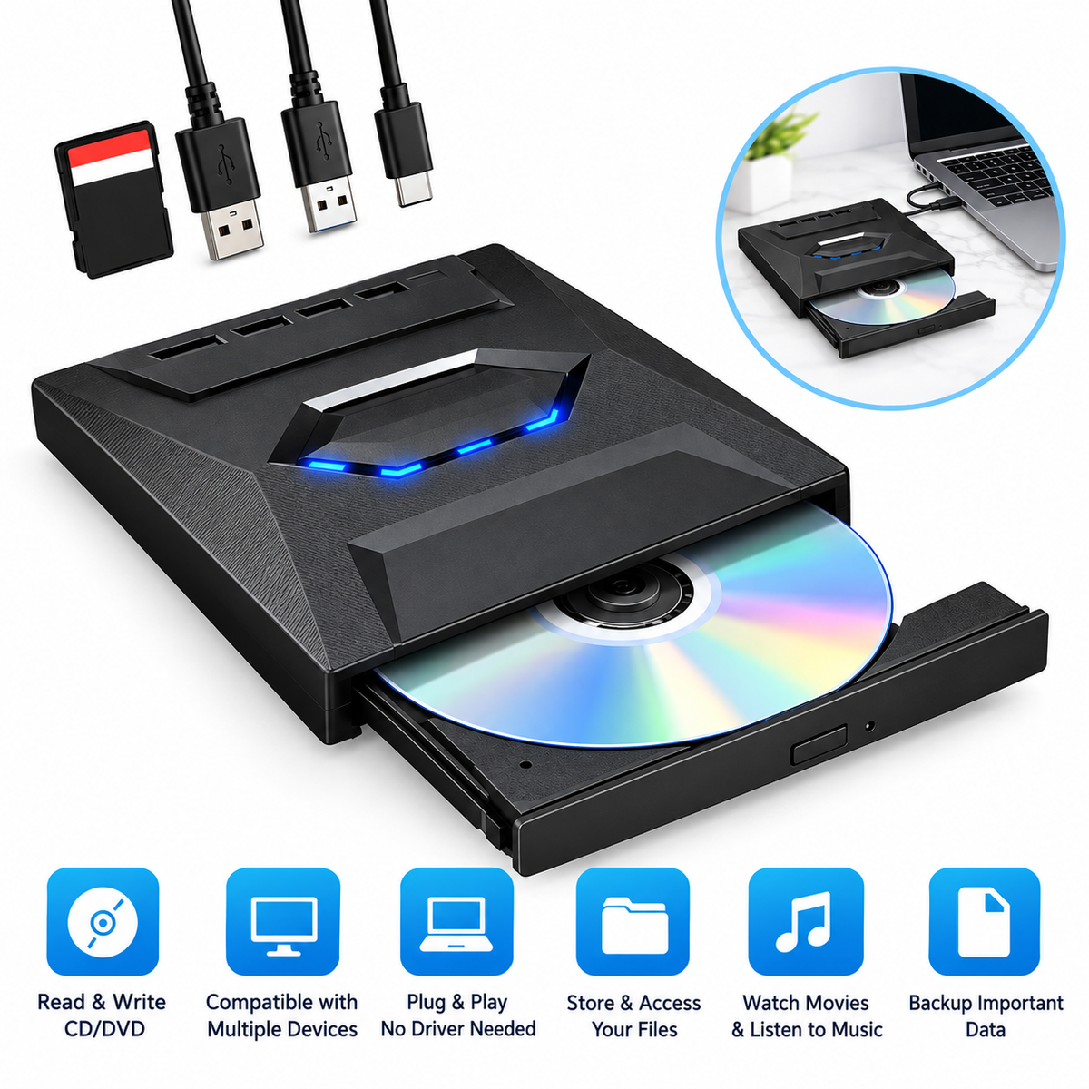 7-in-1 External USB DVD Drive