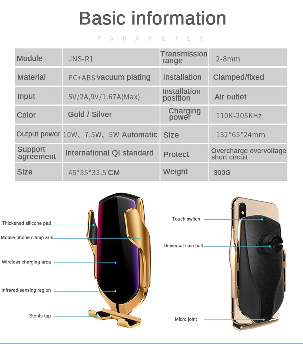 Smart Sensor Car Phone Holder & Wireless Charger - 10W Qi Car Wireless Charger For iPhone 11 Samsung S20 Xiaomi Mi Induction Fast Wireless Charging with Car Phone Holder - 5econds.co