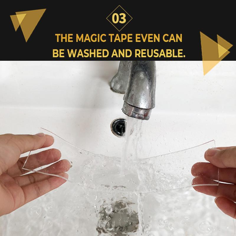 Nano Magic Tape - Reusable Double Sided Adhesive Traceless Tape Removable Sticker Washable Loo - 5econds.co