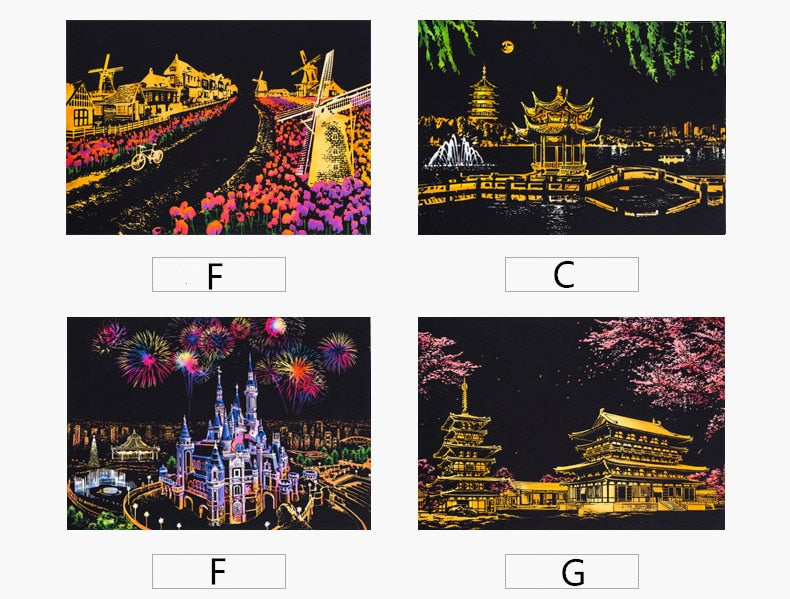 Scratch Painting Kits - 41*28 cm Magic Scratch Art Crafts World Landscape Paper Adult kids decompression toys Creative DIY Gifts - 5econds.co