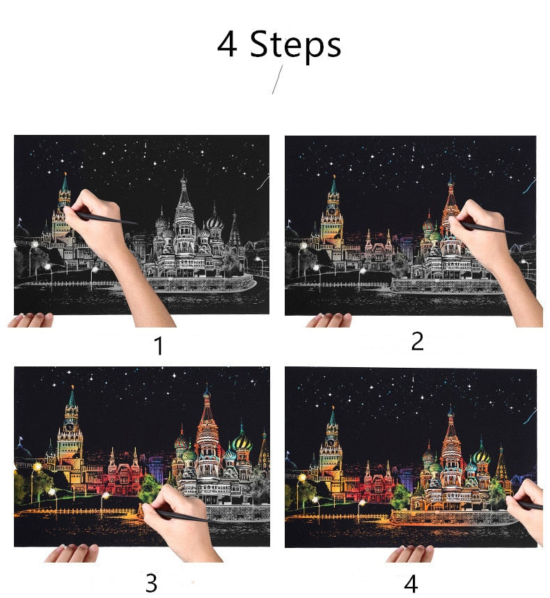 Scratch Painting Kits - 41*28 cm Magic Scratch Art Crafts World Landscape Paper Adult kids decompression toys Creative DIY Gifts - 5econds.co
