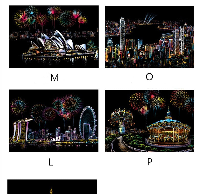 Scratch Painting Kits - 41*28 cm Magic Scratch Art Crafts World Landscape Paper Adult kids decompression toys Creative DIY Gifts - 5econds.co