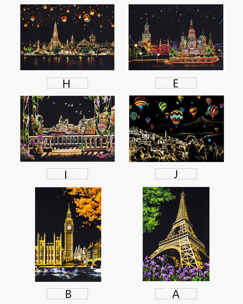 Scratch Painting Kits - 41*28 cm Magic Scratch Art Crafts World Landscape Paper Adult kids decompression toys Creative DIY Gifts - 5econds.co