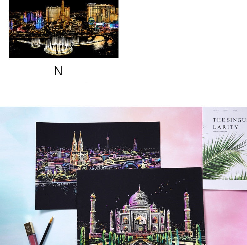 Scratch Painting Kits - 41*28 cm Magic Scratch Art Crafts World Landscape Paper Adult kids decompression toys Creative DIY Gifts - 5econds.co