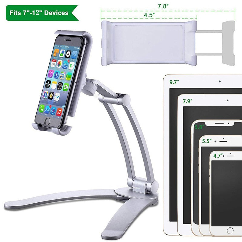Desktop & Wall Pull-Up Lazy Bracket - Kitchen Tablet Metal Stand Mount Fit For 5-10.5 inch Width Smartphones - 5econds.co