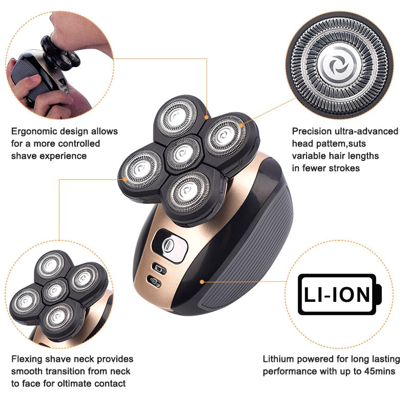 SuperShaver™ Men’s 5-in-1 Electric Shaver & Grooming Kit - Rechargeable 5 Razor Bald Head Shaving Machine Beard Trimmer - 5econds.co