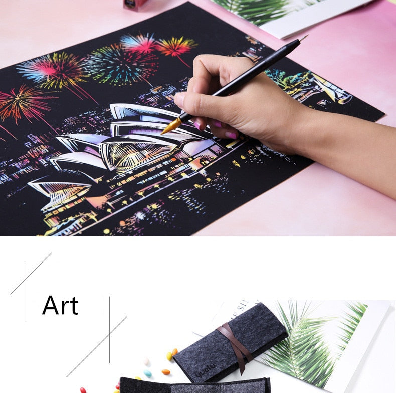 Scratch Painting Kits - 41*28 cm Magic Scratch Art Crafts World Landscape Paper Adult kids decompression toys Creative DIY Gifts - 5econds.co