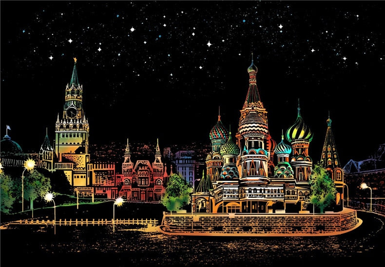 Scratch Painting Kits - 41*28 cm Magic Scratch Art Crafts World Landscape Paper Adult kids decompression toys Creative DIY Gifts - 5econds.co