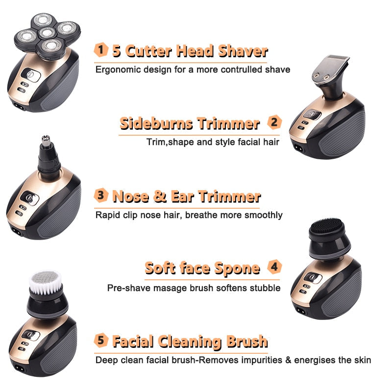 SuperShaver™ Men’s 5-in-1 Electric Shaver & Grooming Kit - Rechargeable 5 Razor Bald Head Shaving Machine Beard Trimmer - 5econds.co