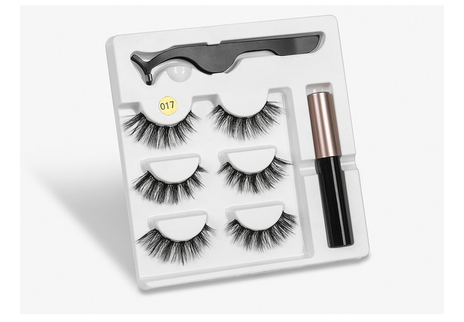 Magnetic Youth Eyelash - 3 Pairs Magnetic Eyelashs set Magnet Liquid Eyeliner Lashes Tweezer Set Waterproof Long Lasting Extension - 5econds.co