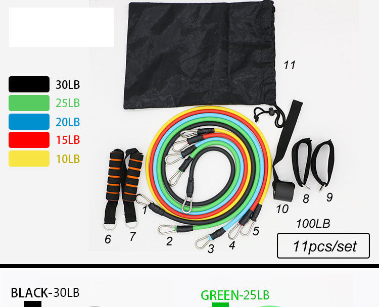 HomeFit™ Resistance Band 11pcs/Set - Latex Resistance Bands Gym Door Anchor Ankle Straps With Bag Kit Set Yoga Exercise Fitness Band Rubber Loop Tube Bands - 5econds.co