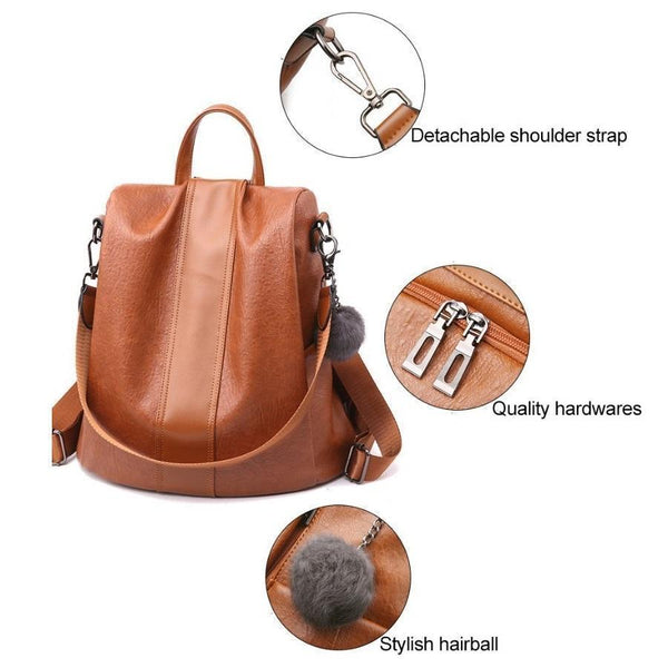 PREMIUM™ Premium Leather Three Way Anti-Thief Women's Backpack - 5econds.co