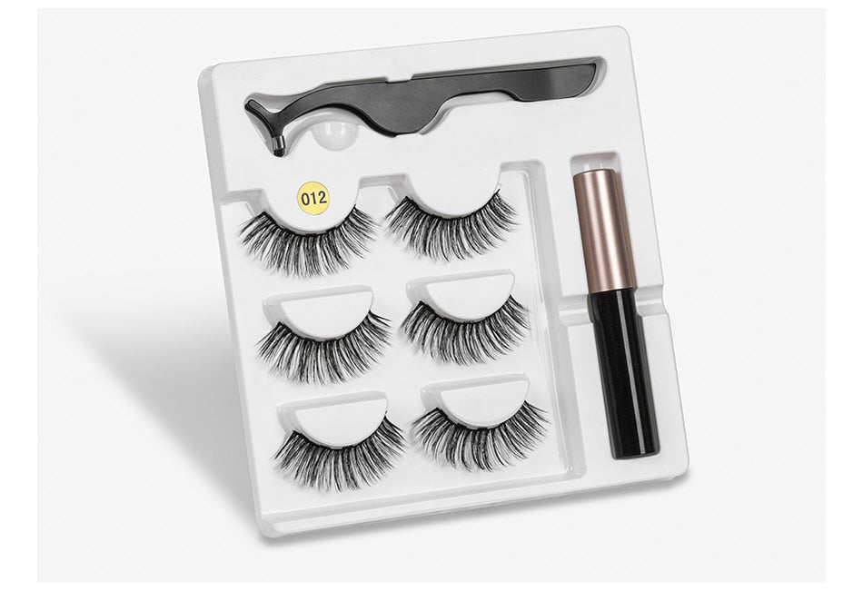 Magnetic Youth Eyelash - 3 Pairs Magnetic Eyelashs set Magnet Liquid Eyeliner Lashes Tweezer Set Waterproof Long Lasting Extension - 5econds.co