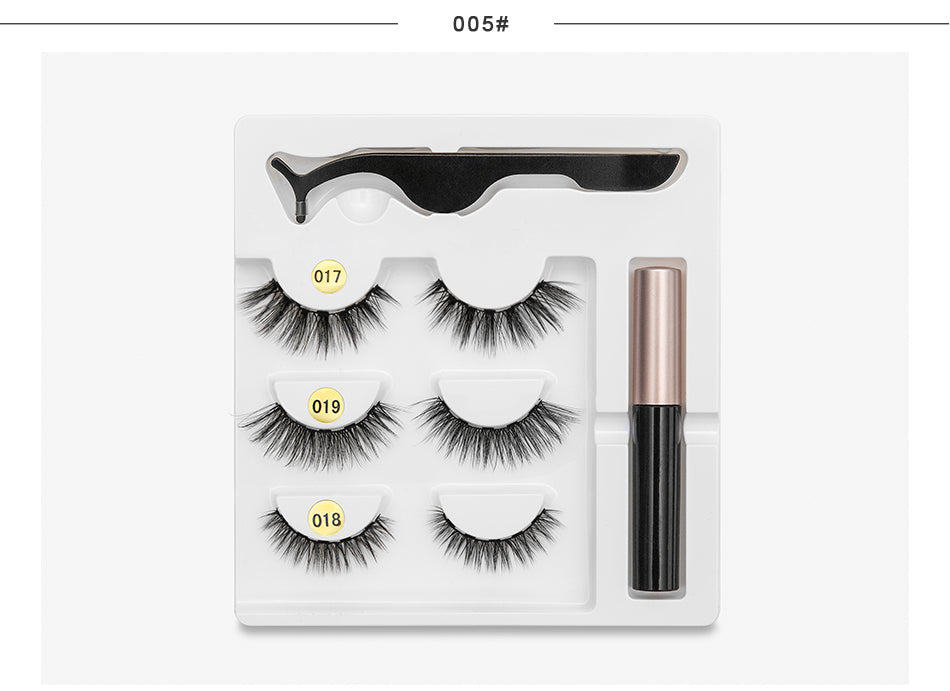 Magnetic Youth Eyelash - 3 Pairs Magnetic Eyelashs set Magnet Liquid Eyeliner Lashes Tweezer Set Waterproof Long Lasting Extension - 5econds.co