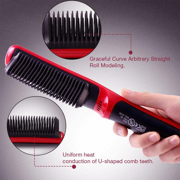 Hair Straight Styler - Multifunctional Beard Straightener Styler Brush Men Heat Hair Ceramic Curler Electric Hot Comb Care Machine - 5econds.co