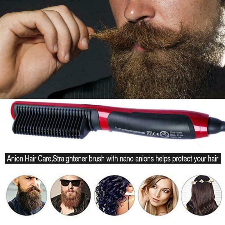 Hair Straight Styler - Multifunctional Beard Straightener Styler Brush Men Heat Hair Ceramic Curler Electric Hot Comb Care Machine - 5econds.co