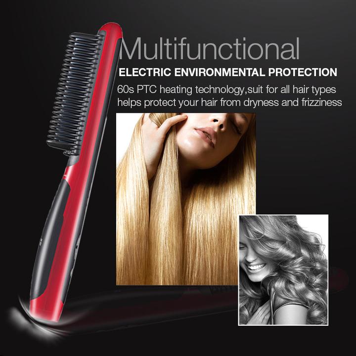 Hair Straight Styler - Multifunctional Beard Straightener Styler Brush Men Heat Hair Ceramic Curler Electric Hot Comb Care Machine - 5econds.co