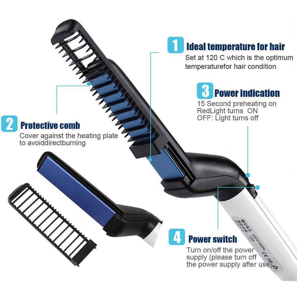Beard Straightening Comb Heated Hot Electric Iron Pro Brush for Men - 5econds.co