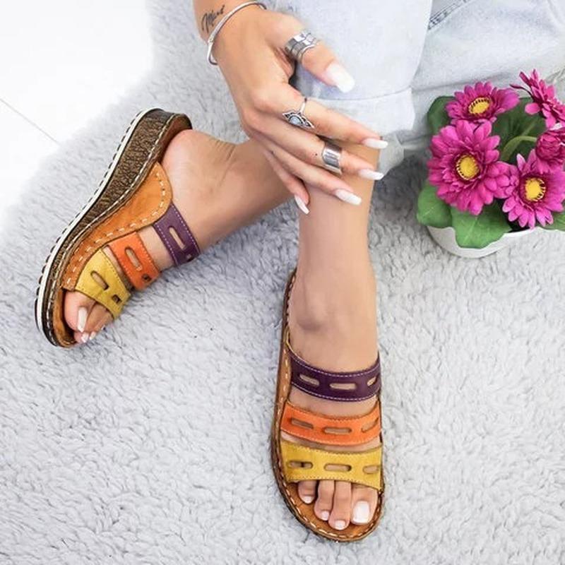 Women Chic Three-color Stitching Wedges - 5econds.co