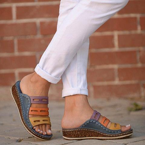 Women Chic Three-color Stitching Wedges - 5econds.co