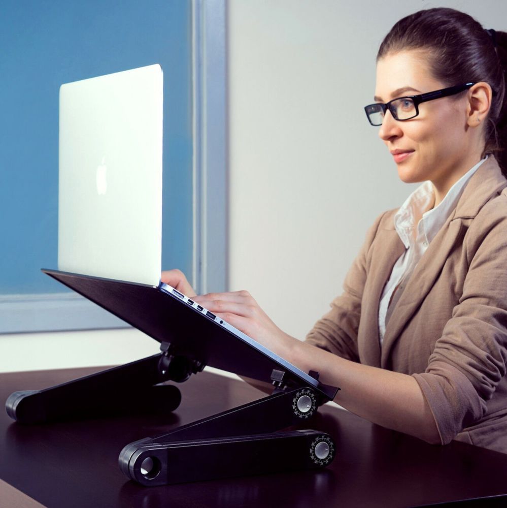 Aluminium Adjustable Ergonomic Standing Desk - Strong Built, Lightweight, Multi purpose: Breakfast Tray, Book, tablet, laptop holder - 5econds.co