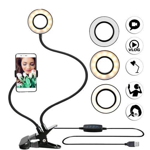 Studio LED Ring Light with Cell Phone Holder™ - Long Arms Desktop Bed stand Adjustable Aluminum alloy Mount for video call/livestream - 5econds.co
