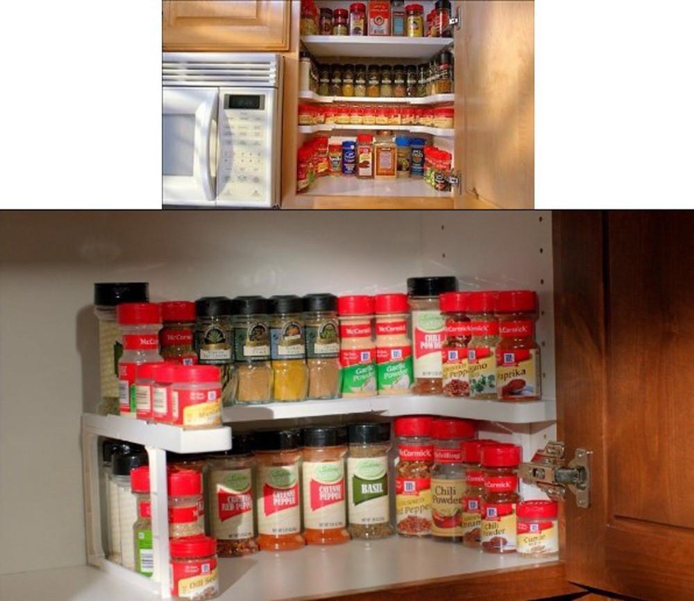 Adjustable Spice Rack - 2 Layers Kitchen Cabinet Cupboard Organizer Adjustable Kitchen Storage Shelf Spice Rack Countertop Organizer Cabinet Storage - 5econds.co