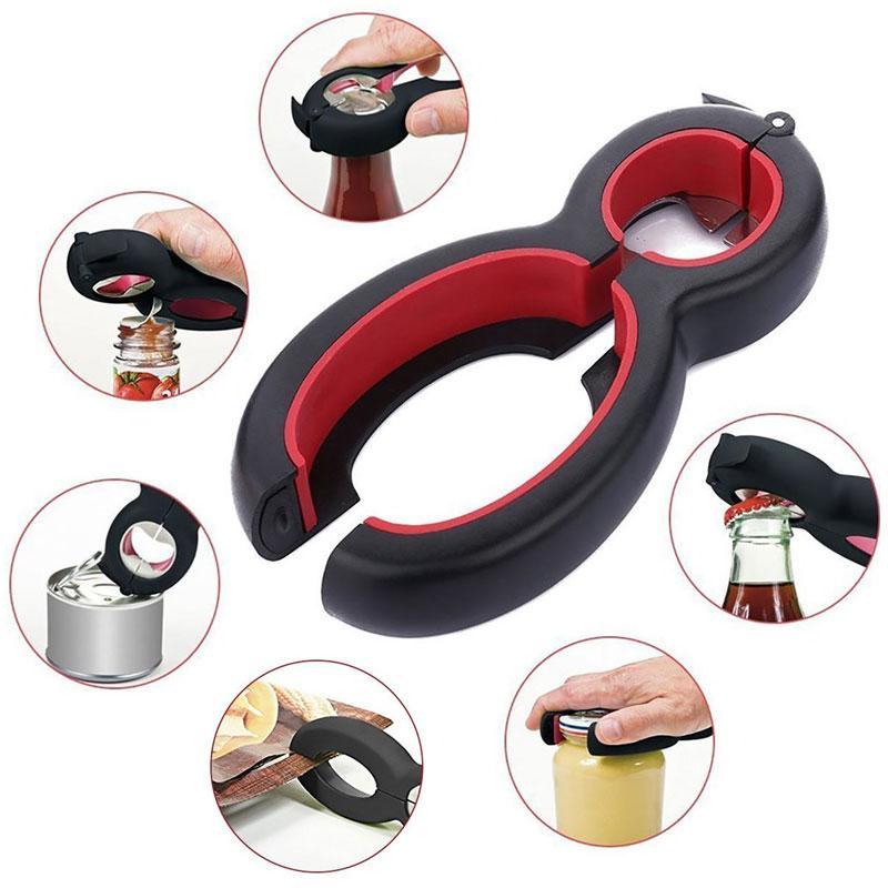 6 in 1 Multifunction Opener - All in One Twist Bottle Jar 8 shaped Gripper Can Wine Beer Lid Twist Off Jar Opener Claw - 5econds.co